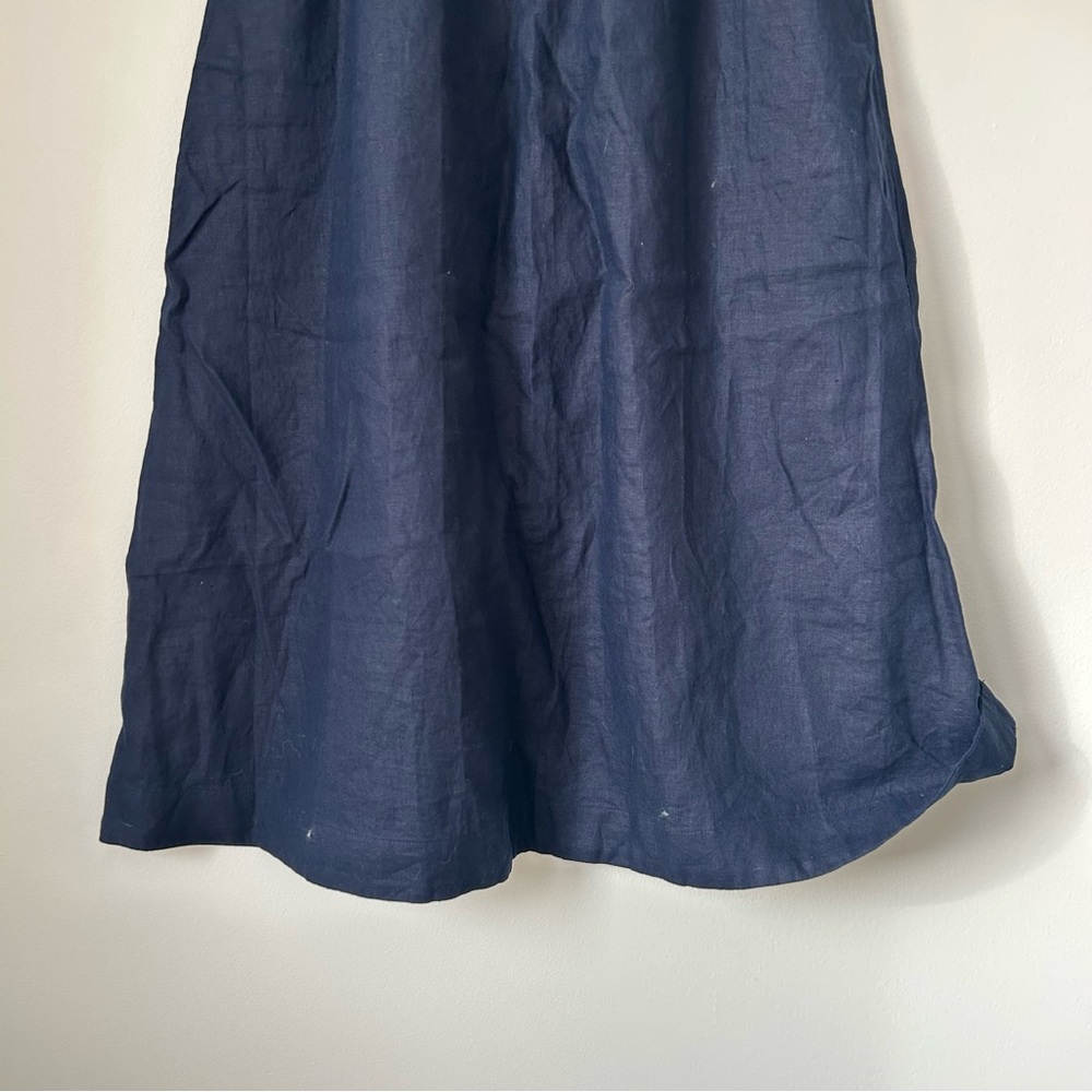 Boden Navy Blue Midi Skirt Verity Linen Classic A-Line Pull On Pockets 4 Petite - Picture 4 of 11